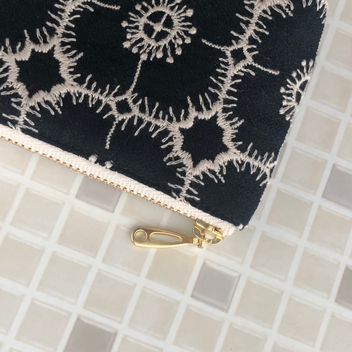 アネモネ ミニポーチ ネイビー ミナペルホネン の刺繍生地 mina