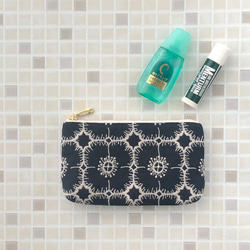 アネモネ ミニポーチ ネイビー ミナペルホネン の刺繍生地 mina