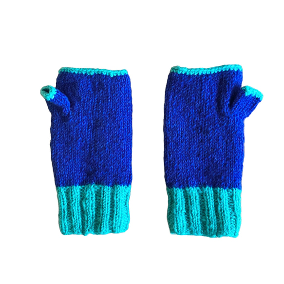 送料無料♪⑧エスニック ネパール ウール手編み 指なし手袋 ハンドウォーマー グローブ アニマルパッチ 動物柄 ライオン 3枚目の画像