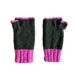 送料無料♪⑧エスニック ネパール ウール手編み 指なし手袋 ハンドウォーマー グローブ アニマルパッチ 動物柄 フクロウ 3枚目の画像
