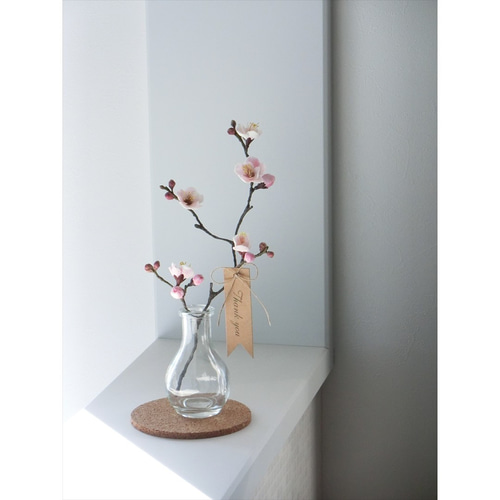 ✿【 粘土置物 】「傍らに置く小さな春」梅の花枝(薄紅色) No ✿【 粘土置物 】「傍らに置く小さな春」梅の花枝(薄紅色) No