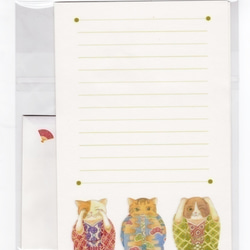 日本猫 レターセット ねこ 日本 和 シール 封筒 着物  便せん 手紙 水彩 動物 2枚目の画像