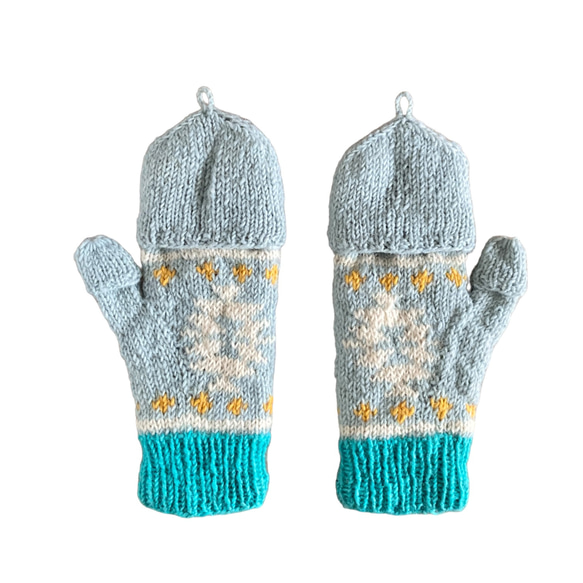 送料無料♪⑫エスニック 2WAY ウール手編みミトン 指なし手袋 ハンドウォーマー グローブ チマヨ柄 オルテガ ブルー 10枚目の画像