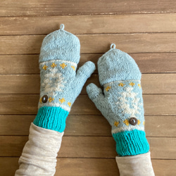 送料無料♪⑫エスニック 2WAY ウール手編みミトン 指なし手袋 ハンドウォーマー グローブ チマヨ柄 オルテガ ブルー 15枚目の画像