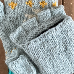 送料無料♪⑫エスニック 2WAY ウール手編みミトン 指なし手袋 ハンドウォーマー グローブ チマヨ柄 オルテガ ブルー 4枚目の画像