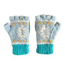 送料無料♪⑫エスニック 2WAY ウール手編みミトン 指なし手袋 ハンドウォーマー グローブ チマヨ柄 オルテガ ブルー 3枚目の画像