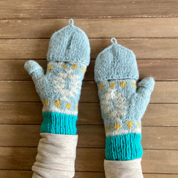 送料無料♪⑫エスニック 2WAY ウール手編みミトン 指なし手袋 ハンドウォーマー グローブ チマヨ柄 オルテガ ブルー 16枚目の画像