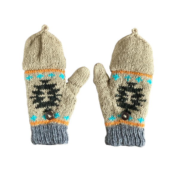 送料無料♪⑫エスニック 2WAY ウール手編みミトン 指なし手袋 ハンドウォーマー グローブ チマヨ オルテガ ベージュ 9枚目の画像