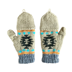 送料無料♪⑫エスニック 2WAY ウール手編みミトン 指なし手袋 ハンドウォーマー グローブ チマヨ オルテガ ベージュ 10枚目の画像