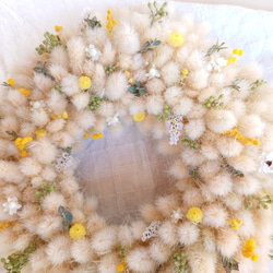 【受注制作】ラグラスとミモザの春のふわふわリース 3枚目の画像