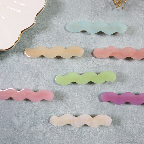 アクリルヘアピン 同色2個セット 全7色 うねうね つやつや キラキラ