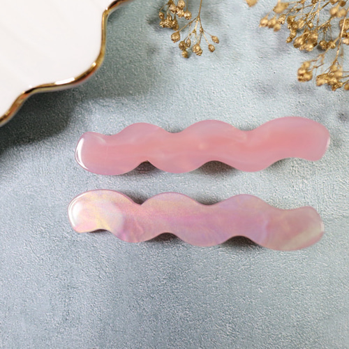 アクリルヘアピン 同色2個セット 全7色 うねうね つやつや キラキラ