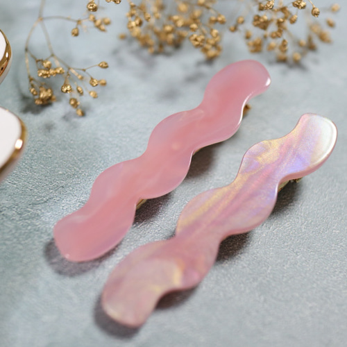 アクリルヘアピン 同色2個セット 全7色 うねうね つやつや キラキラ