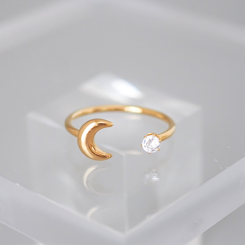 月と星のフォークリング ゴールド サージカルステンレス 金属