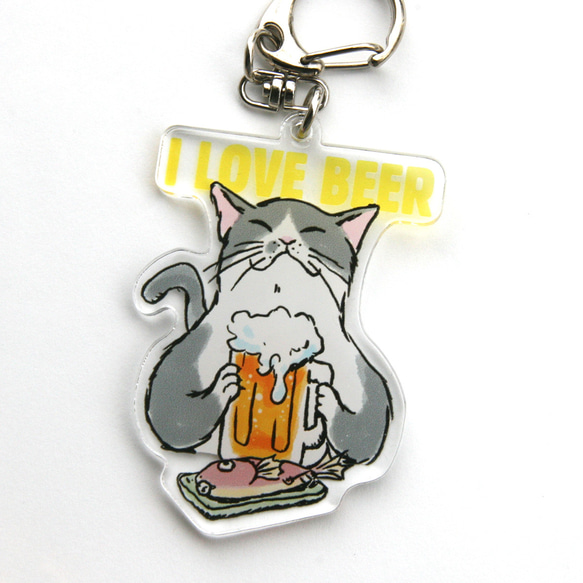 アクリルキーホルダー　猫がビールで乾杯 2枚目の画像