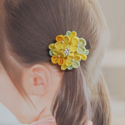 ☆つまみ細工の菜の花ヘアクリップ☆初節句　ひな祭り　初節句　お食い初　七五三など　カラー5色展開　ベビーから大人の方にも 1枚目の画像