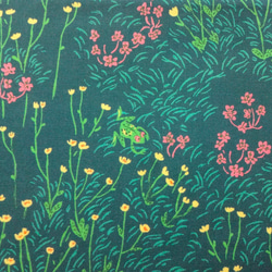 ＊野の草花とカエル２＊コットンフラットポーチ＊ファスナー２０cm＊USAコットン＊Windham Fabrics＊ 4枚目の画像