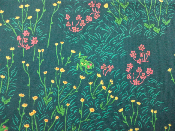 ＊野の草花とカエル２＊コットンフラットポーチ＊ファスナー２０cm＊USAコットン＊Windham Fabrics＊ 4枚目の画像