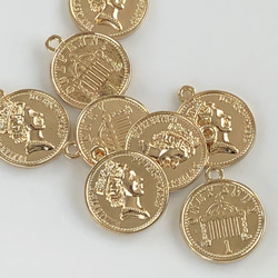 イギリス硬貨 1ペニー モチーフ チャーム 14Kメッキ（2コ） 1枚目の画像