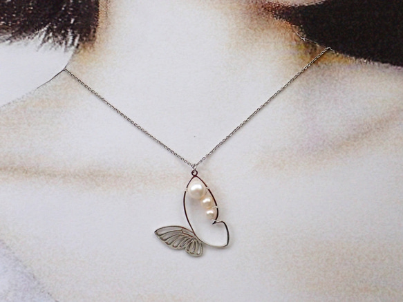 淡水珍珠　蝴蝶形項鍊墜子　６月誕生石　❊空郵台灣5-7天 第5張的照片