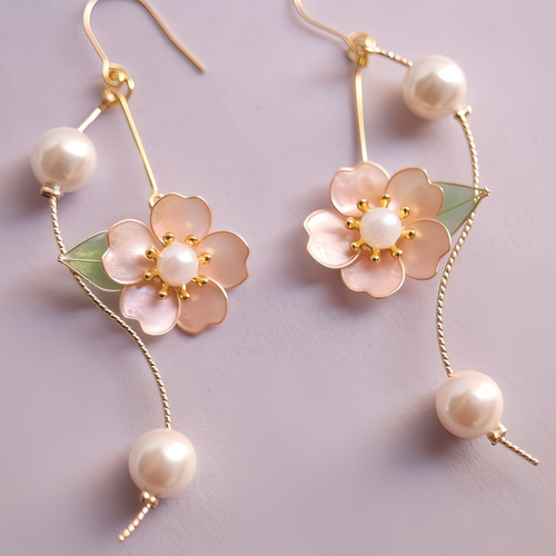 さくらピアス 春 パール ゆらゆら レース