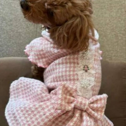 犬の服【ブラックウォッチのエレガントワンピ―ス】ハンドメイド 犬の服【ブラックウォッチのエレガントワンピ―ス】ハンドメイド