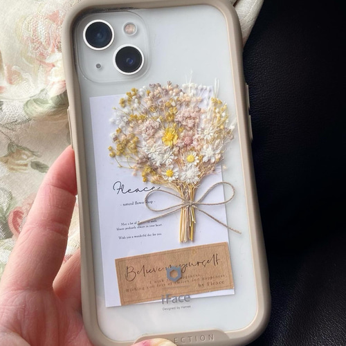 マスタードピンク❁︎ スマホ ブーケ かすみ草 ケース iface インナー  