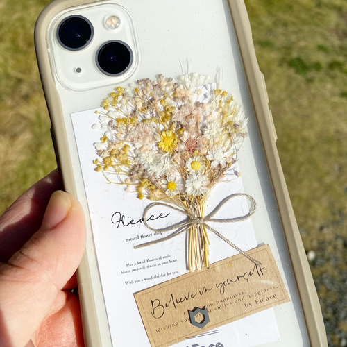 マスタードピンク❁︎ スマホ ブーケ かすみ草 ケース iface インナー  