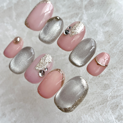 №17】ネイルチップオーダーガーリーニュアンスミラー結婚式お祝い