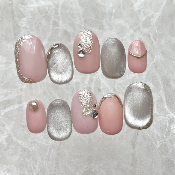54 ピンクブラウン マグネット ネイルチップ オーダー 淡色 ガーリー  