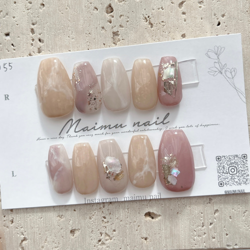 55 大理石 もやもや ニュアンス ネイルチップ オーダー 天然石  