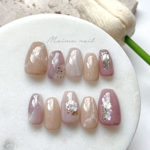 55 大理石 もやもや ニュアンス ネイルチップ オーダー 天然石  