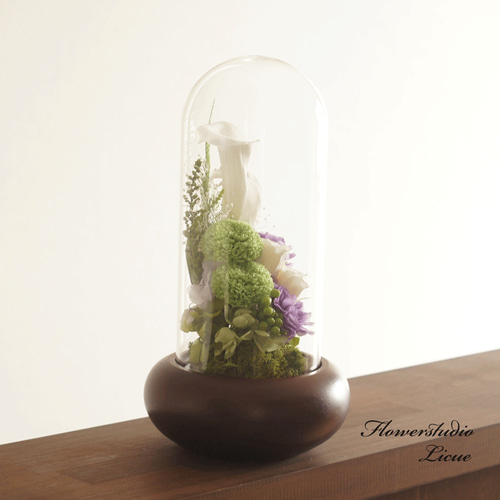 仏花 ガラスドーム プリザーブドフラワー対大輪菊 仏花」パープル