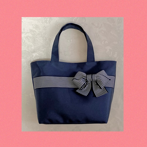 完売！yori マリンドットバックリボンジレ　ネイビー NaRaYa（ナラヤ） 【 タイ ナラヤ NaRaYa リボンバッグ 舟型 S】トート