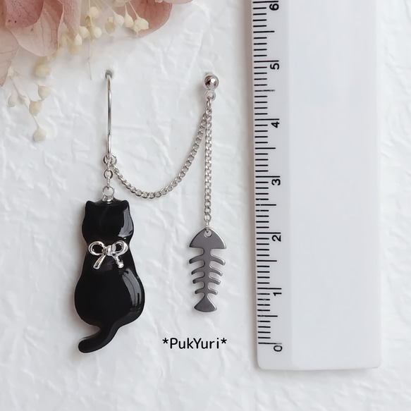 リボン猫の2ホールピアス/ノンホールピアス/イヤーカフ/樹脂ピアス/軟骨ピアス/2連ピアス 12枚目の画像