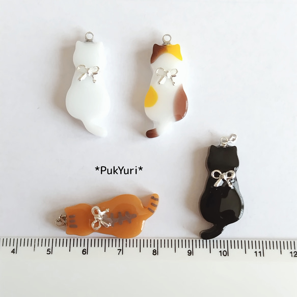 リボン猫の2ホールピアス/ノンホールピアス/イヤーカフ/樹脂ピアス/軟骨ピアス/2連ピアス 11枚目の画像