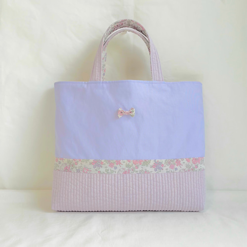 即納【3点ｾｯﾄ】リバティ×イブルキルト パープル レッスンバッグ 上靴