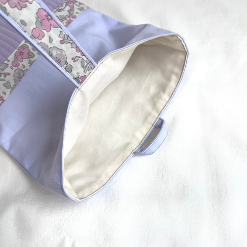 即納【3点ｾｯﾄ】リバティ×イブルキルト パープル レッスンバッグ 上靴