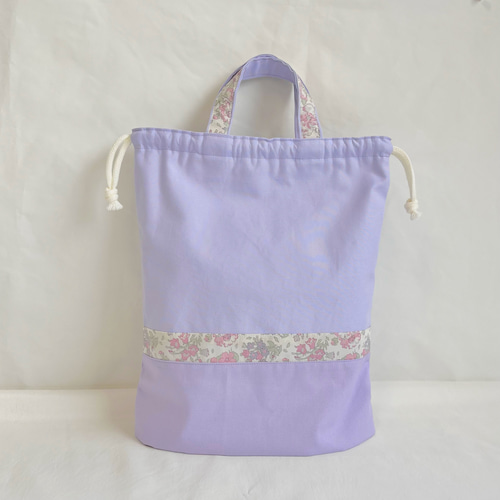 即納【3点ｾｯﾄ】リバティ×イブルキルト パープル レッスンバッグ 上靴