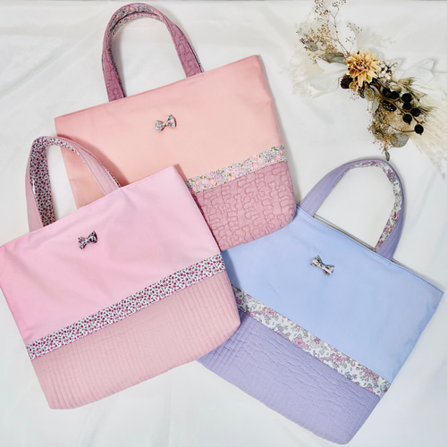 即納【3点ｾｯﾄ】リバティ×イブルキルト パープル レッスンバッグ 上靴