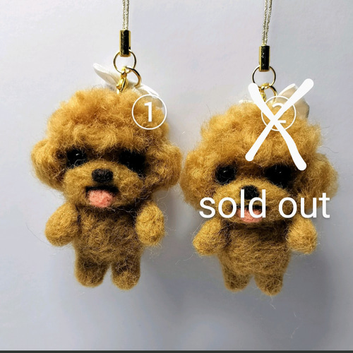 再販】羊毛フェルト トイプードル レッド ちびぷーのストラップ 羊毛  