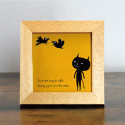 【額付き】 北欧　ネコ　猫　絵　絵画　アート　ポスター　黒猫　イラスト　グッズ　猫モチーフ　雑貨「ねこのひげ　0036」 1枚目の画像