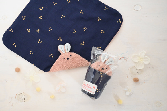 名入れ可♪うさちゃん大判タオルハンカチ♡（くすみピンク