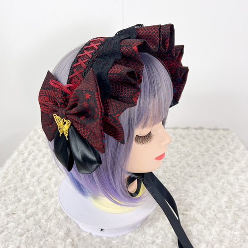 六角×編み上げ③ボンネット風ヘッドドレス ヘッドドレス（アクセサリー