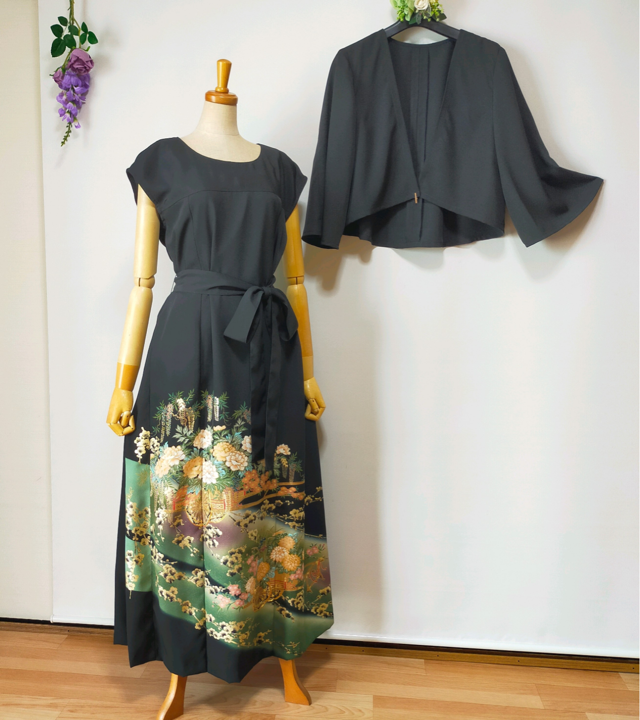 ★黒留袖アンサンブル*フレンチワンピ+ボレロ*着物*正絹*未使用*L〜2L*⑱ ★黒留袖アンサンブル*フレンチワンピ+ボレロ*着物*正絹*未使用*L〜2L*⑱