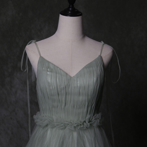 送料無料！カラードレス 2次会/合コン/デート グリーン ラッフルフリル  