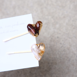 Valentine 限定　heart hair pin set /Tiger eye 、淡水pearl ルチルクォーツ 2枚目の画像