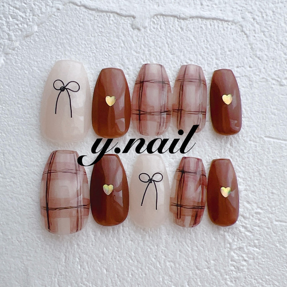 ネイルチップ オーダー 冬 チェック 韓国 ニット ベージュ ブラウン リボン ネイルチップ オーダー 冬 チェック 韓国 ニット ベージュ ブラウン リボン