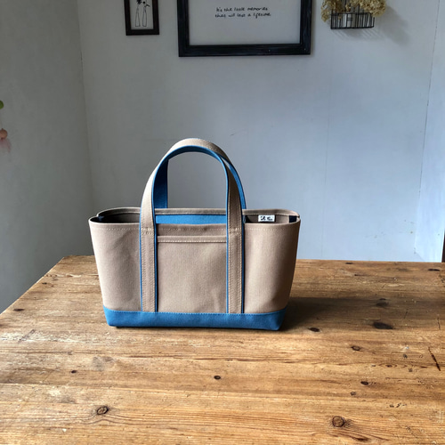 M横長スタイル帆布トート〈グレージュ×くすみブルー〉 トート