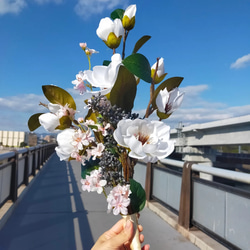 桜とマグノリアのロングブーケ／アーティフィシャルフラワー 桜ハンドメイド2024 6枚目の画像